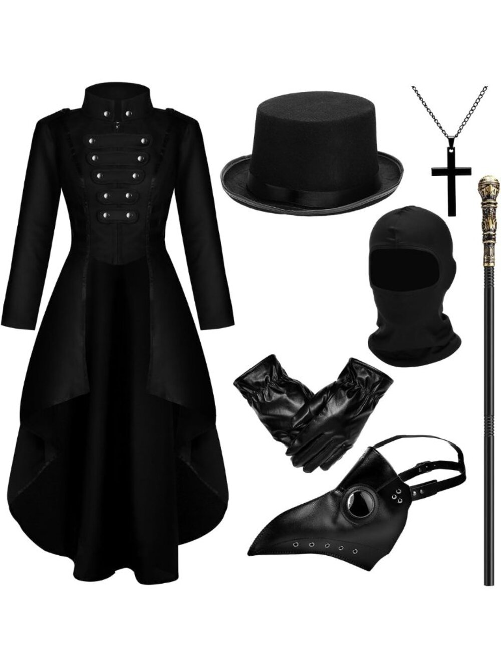 7-Piece Women's Plague Doctor Costume Set | Vintage Gothic Halloween Outfit